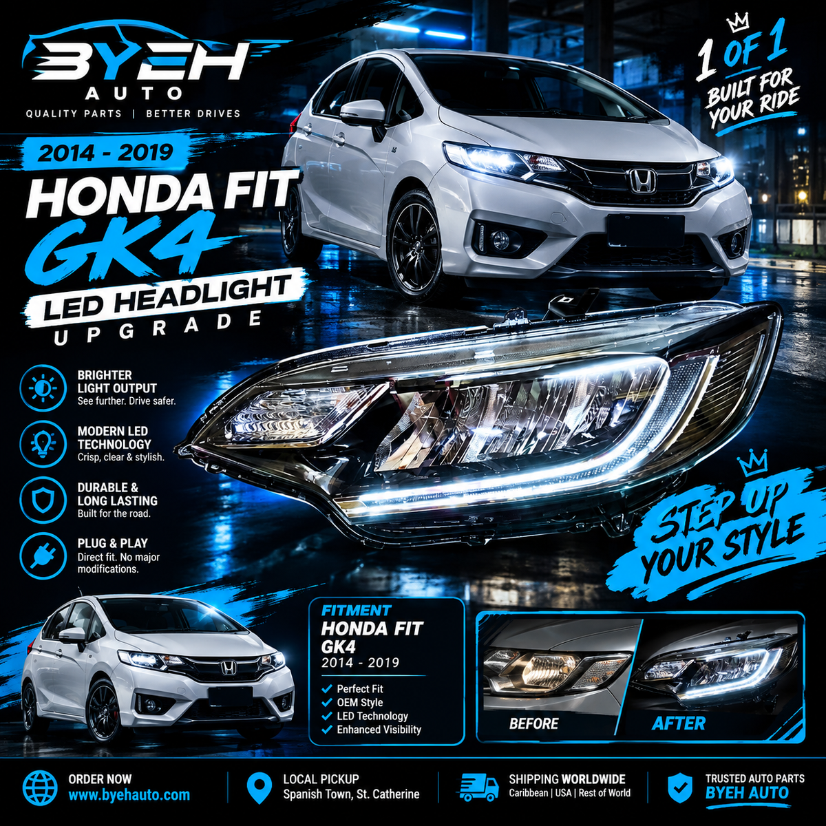 🚘 2014–2019 Honda Fit GK4 LED Headlight Upgrade