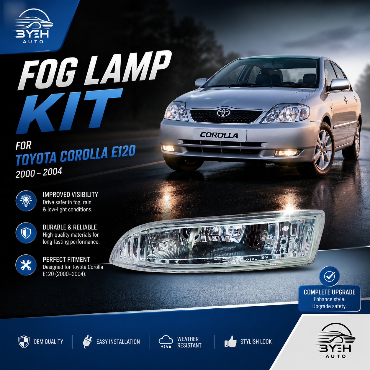 2000–2004 Toyota Corolla E120 Fog Lamp Kit – Upgrade Visibility & Style