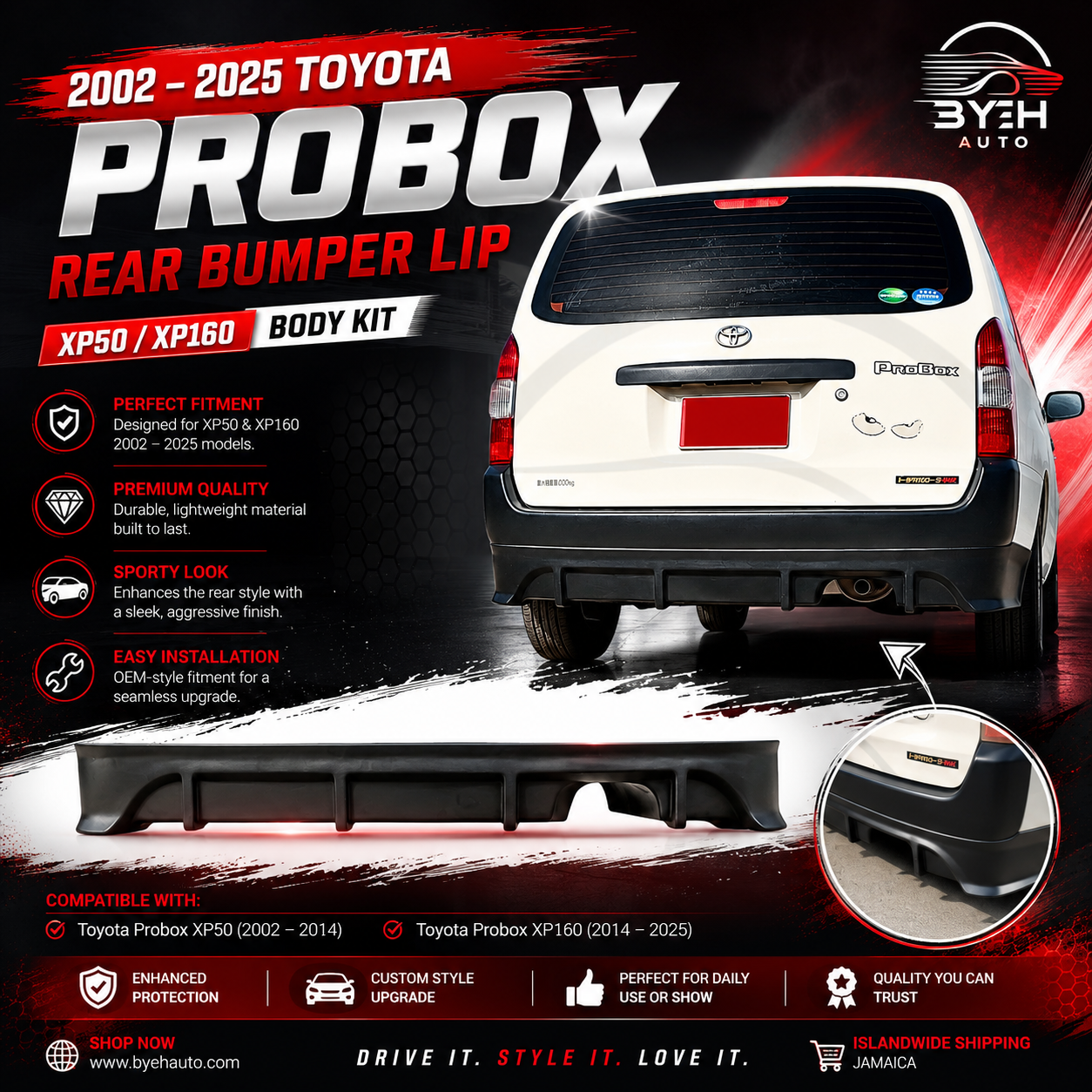 2002–2025 Toyota Probox Rear Bumper Lip | XP50 / XP160 Body Kit