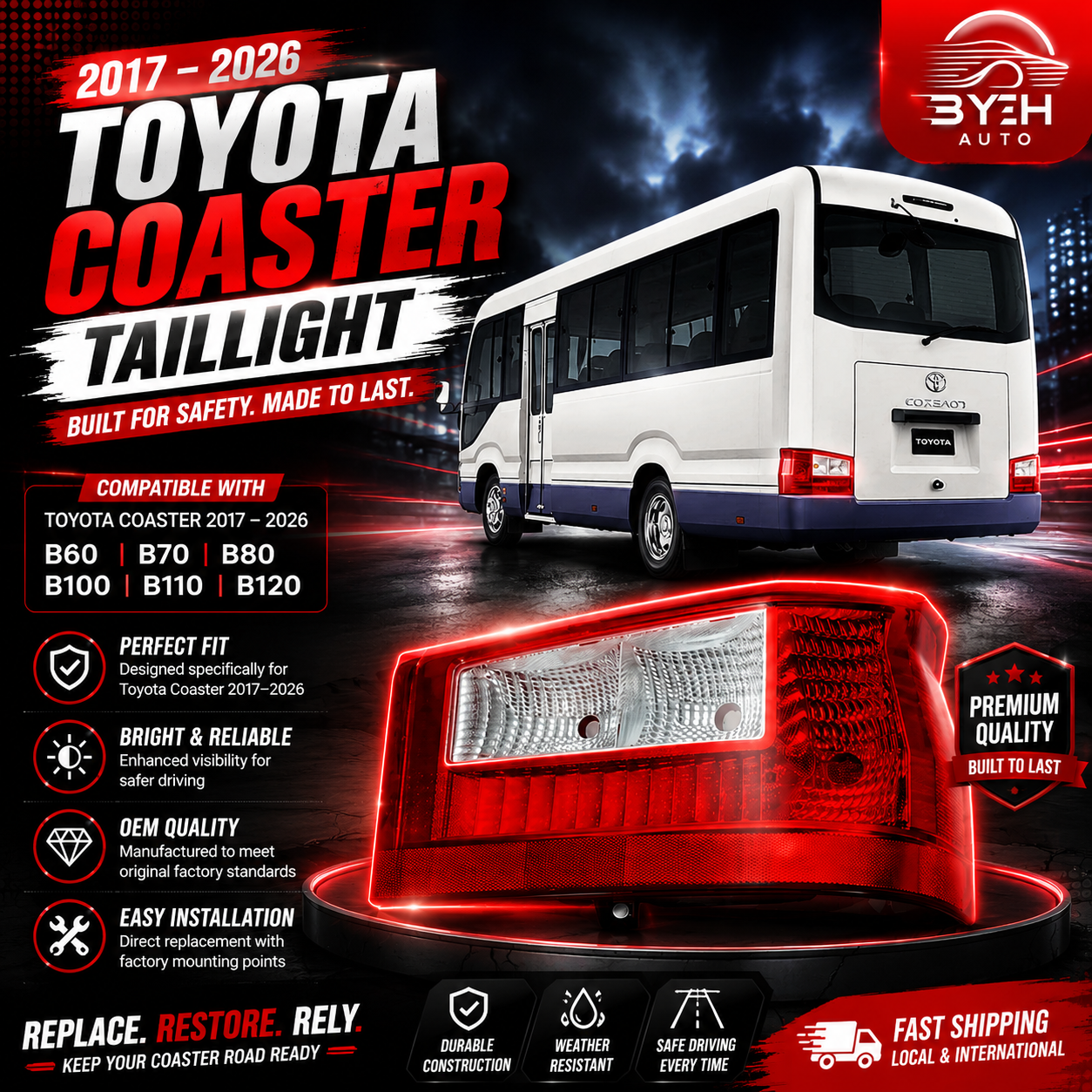 2017 – 2026 Toyota Coaster Tail Light B60 / B70 / B80 / B100 / B110 / B120