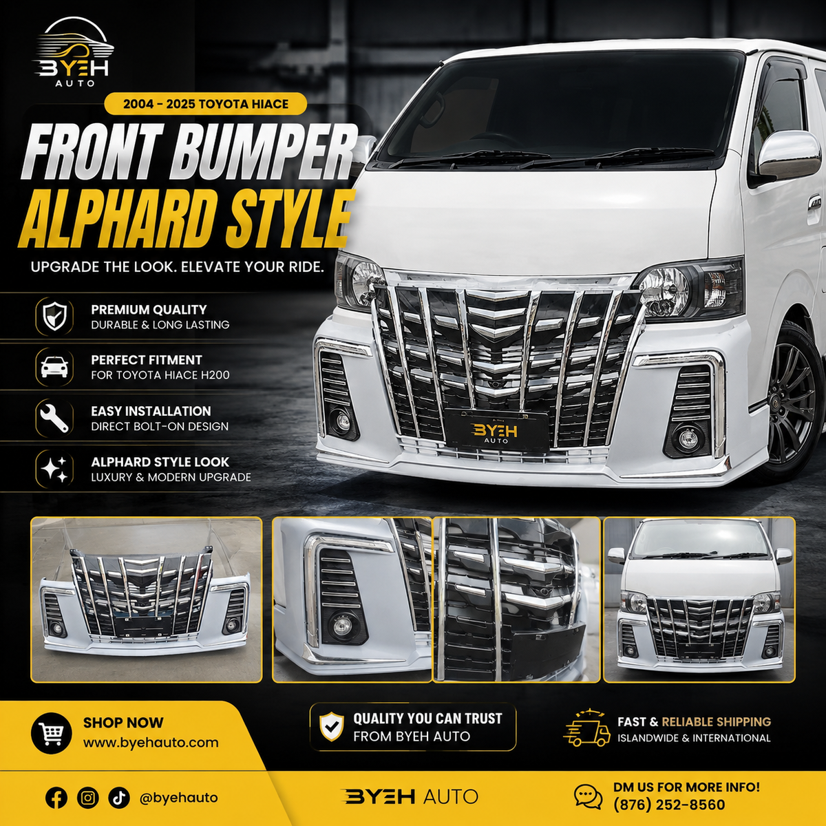 2004–2025 Toyota Hiace H200 Front Bumper – Alphard Style