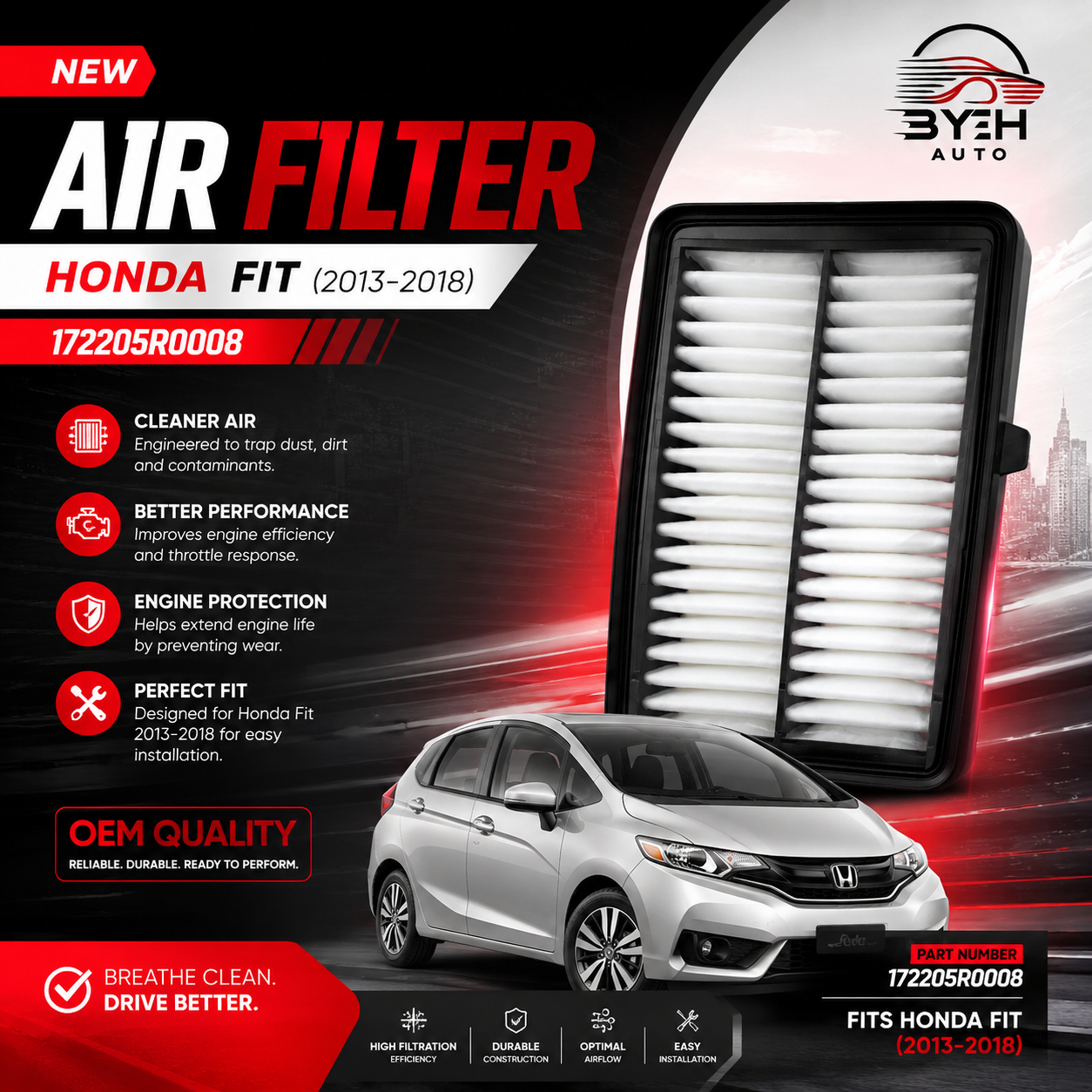 New Air Filter – Honda Fit 2013–2018 | 17220-5R0-008