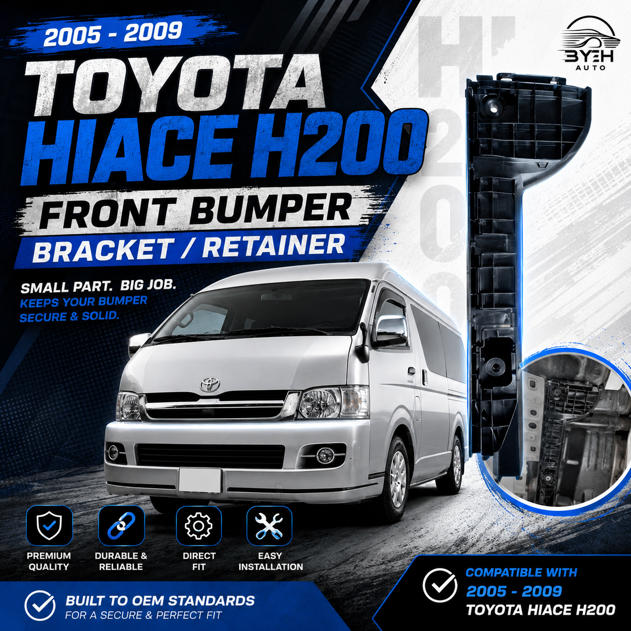 2005 - 2009 Toyota Hiace Front Bumper Bracket/Retainer