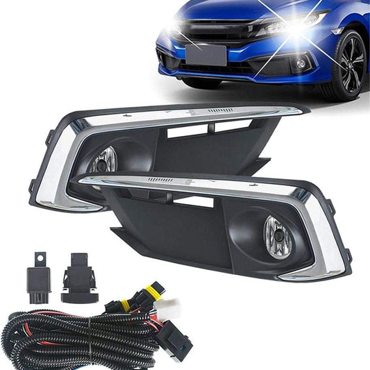 2020 Honda Civic Coupe/Sedan with H8 Bulbs+Front Bumper Fog Light Covers+Harness Switch Kit