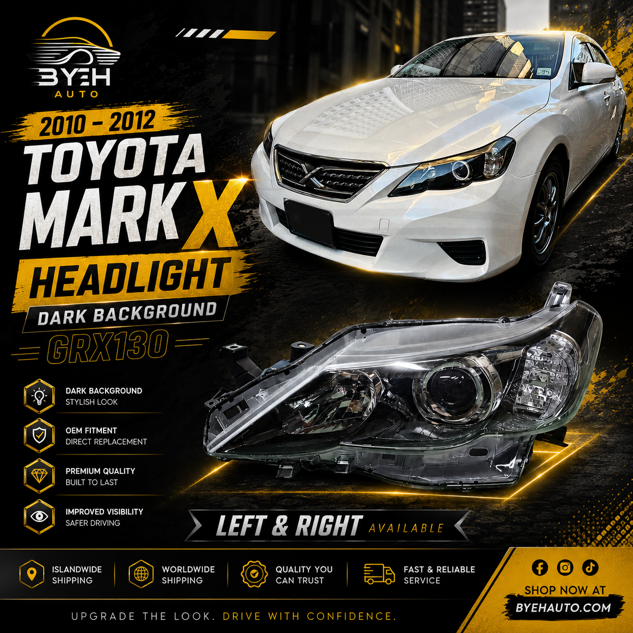 2010–2012 Toyota Mark X Headlight (Dark Background) – GRX130