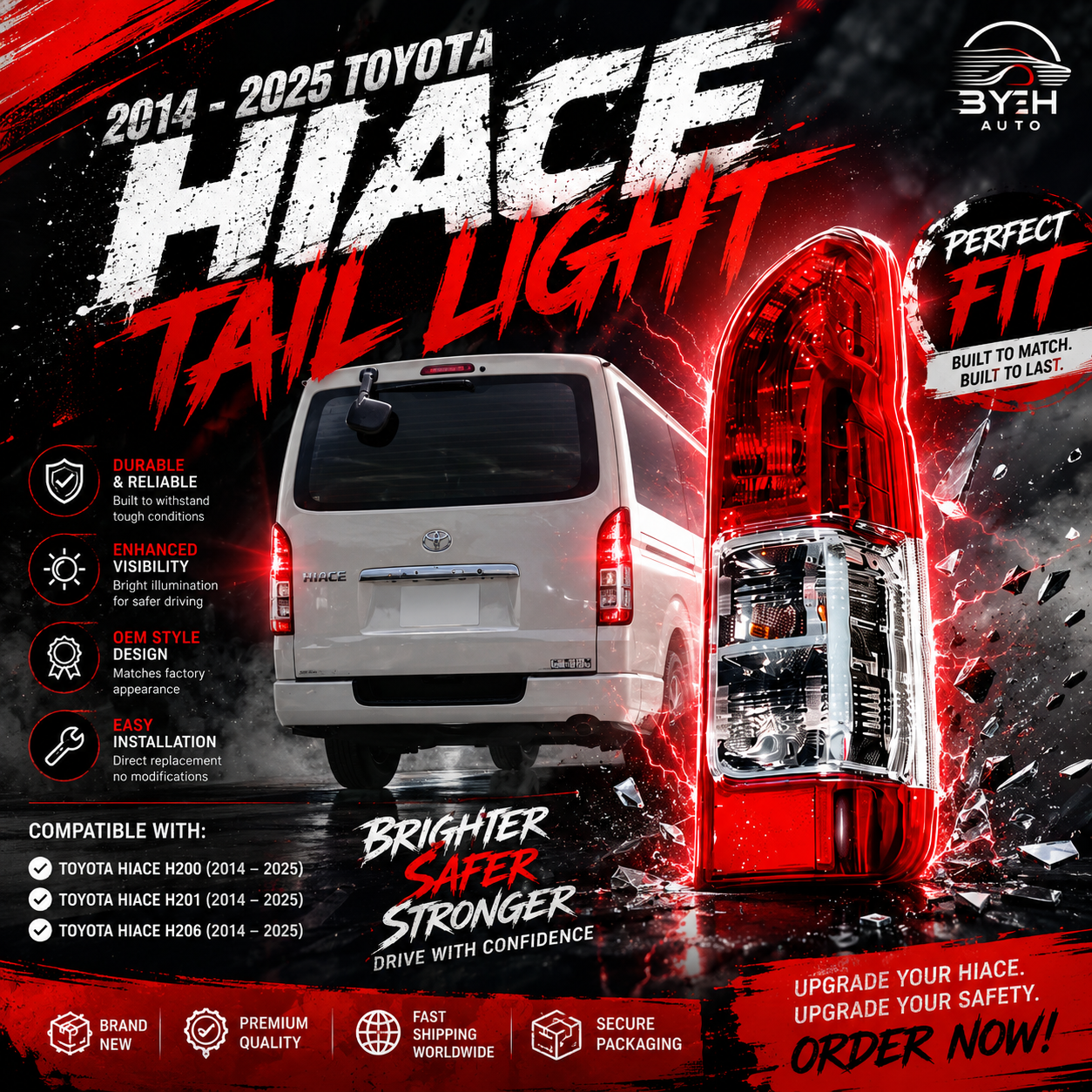 2014 - 2025 Toyota Hiace Tail Light H200 / H201 / H206 – Premium Replacement Rear Lamp