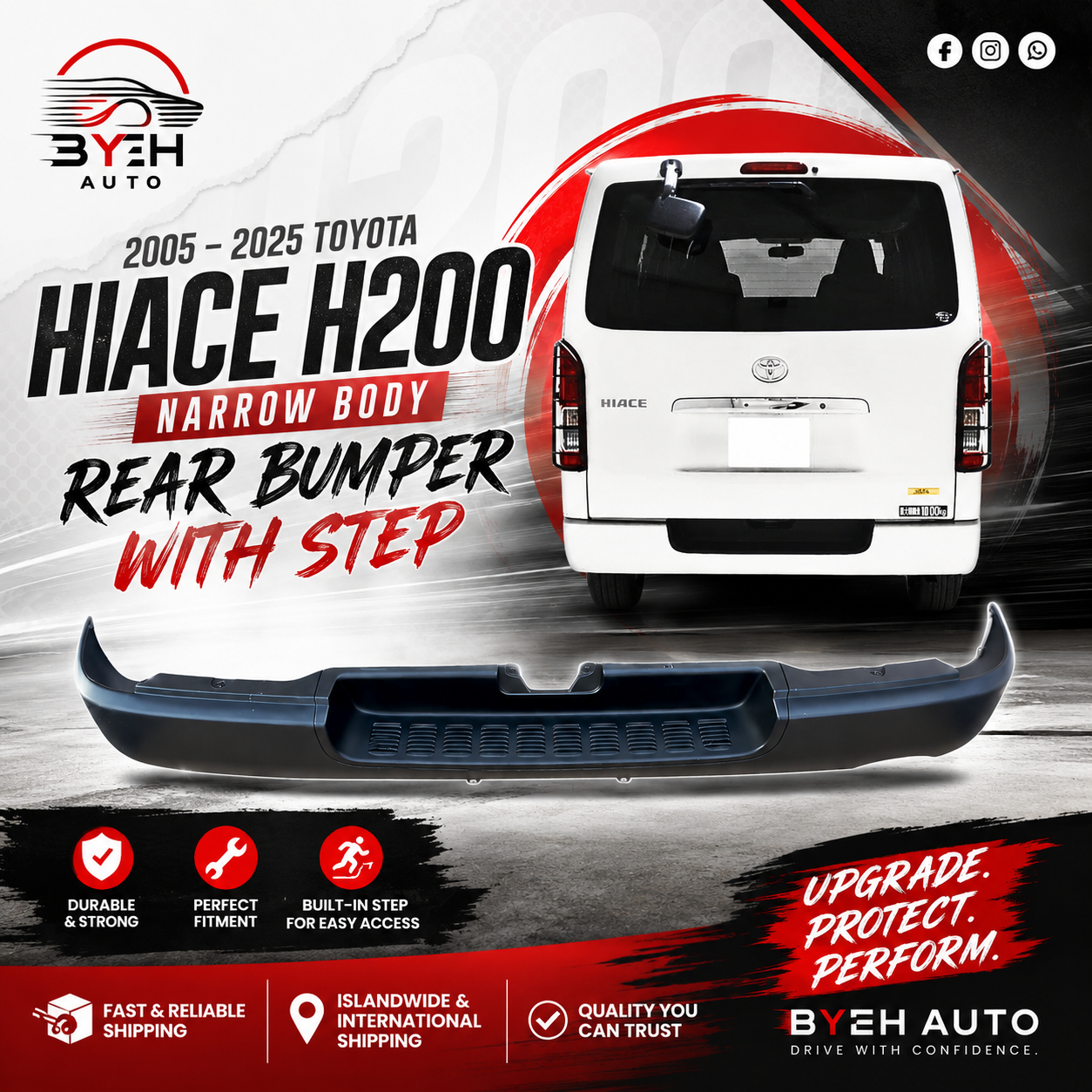 2005 – 2025 Toyota Hiace H200 Narrow Body Rear Bumper with Step